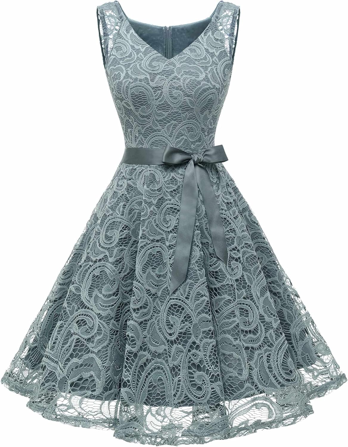 Floral Lace Bridesmaid Party Dress with V Neck Design