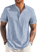 Men's Casual Henley Band Collar Linen Shirt - Breathable Summer Staple