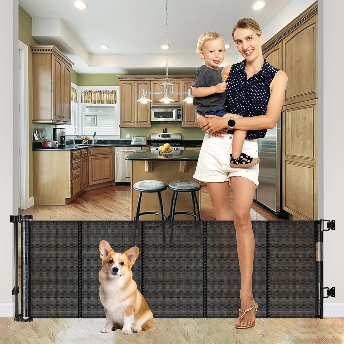 Retractable 22 Inch Tall Baby Gate for Doorways and Stairs