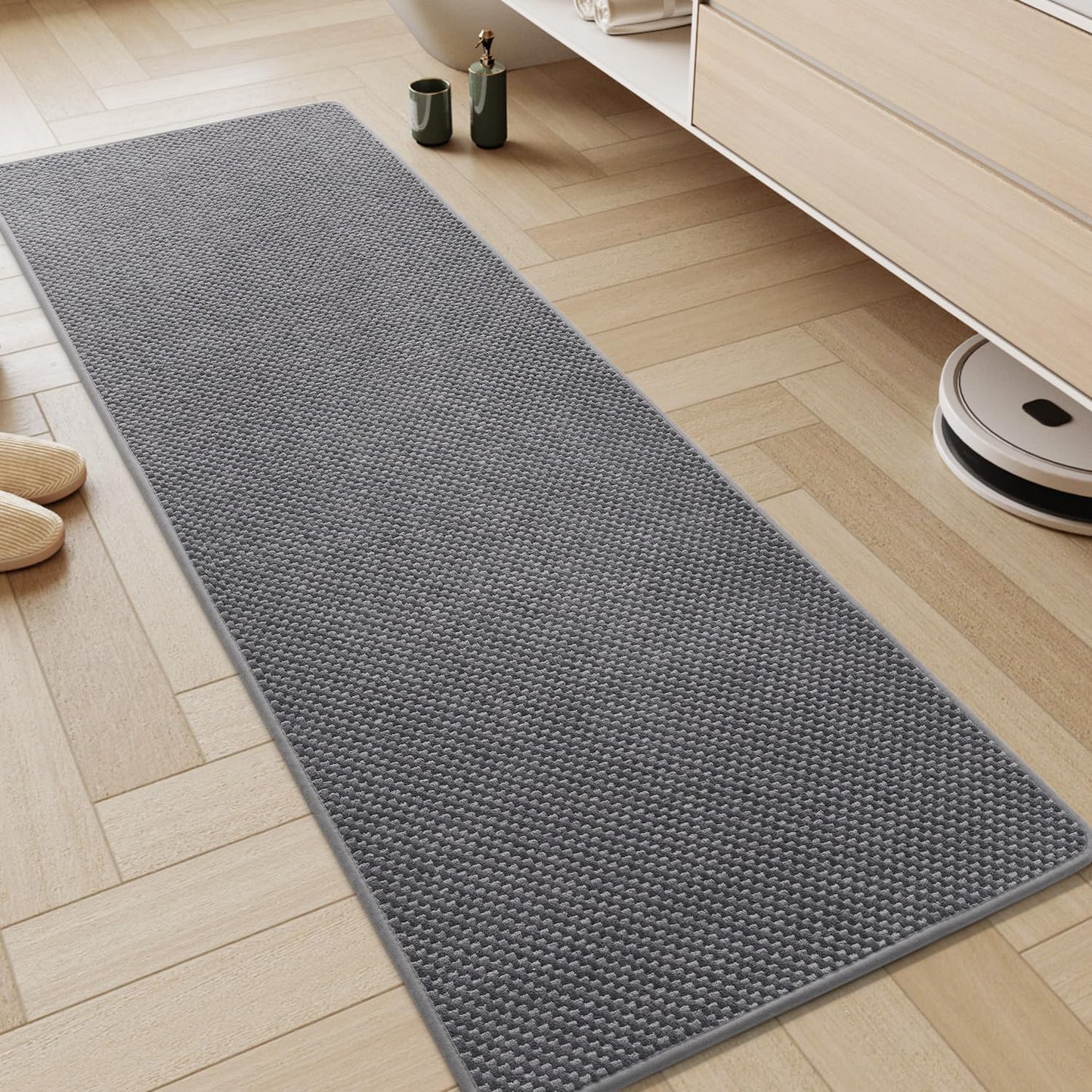AMOAMI Chenille Bath Mat Super Absorbent Quick Dry Low Pile