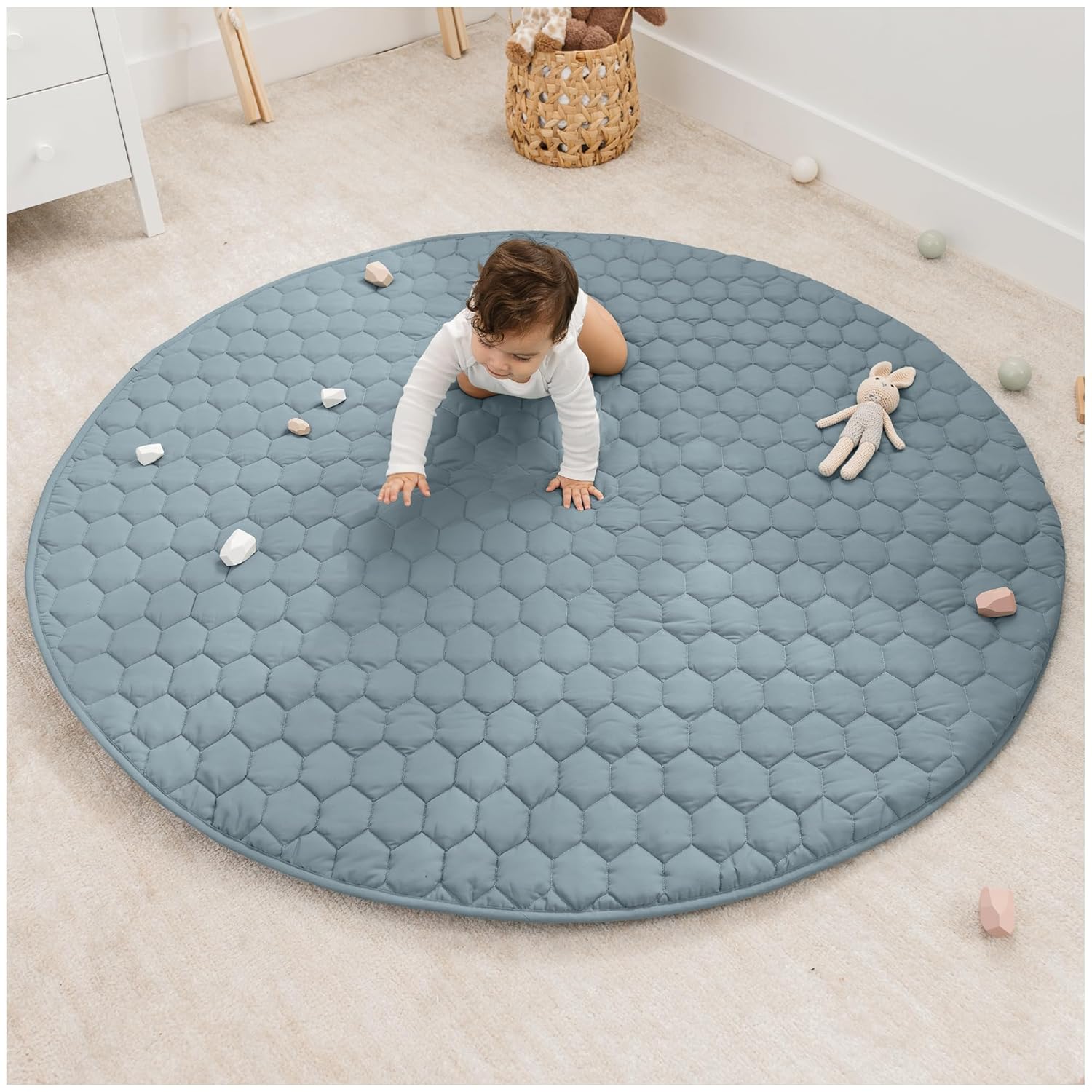 Comfy Cubs Round Kids Play Mat - Soft Quilted Baby Floor Mat