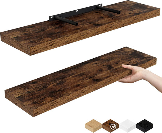 Floating Shelves for Wall - Rustic Wood Deep Wall Mounted Decor