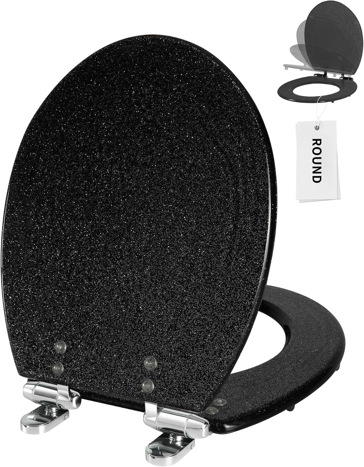 Angol Shiold Black Round Resin Toilet Seat with Soft Close Feature