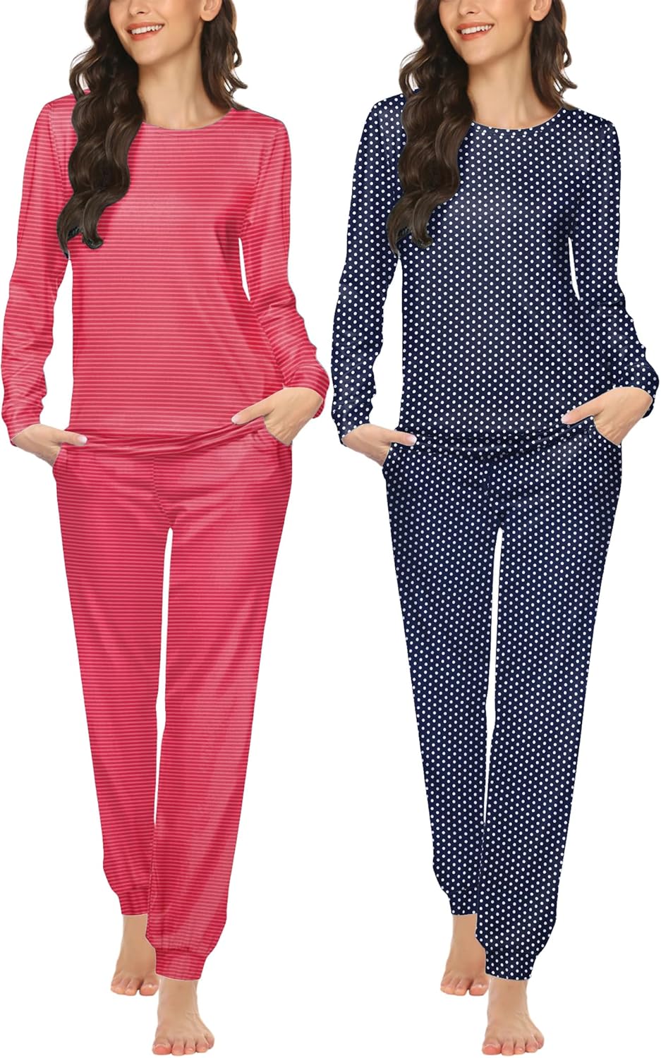Ekouaer Women's Pajama Set with Long Sleeve Top and Jogger Pants