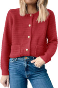 Womens Cardigan Sweater Long Sleeve Button Down - Soft Tweed Knit