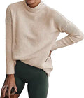 BTFBM Women Cozy Long Sleeve Mock Neck Ribbed Knit Sweater - Soft