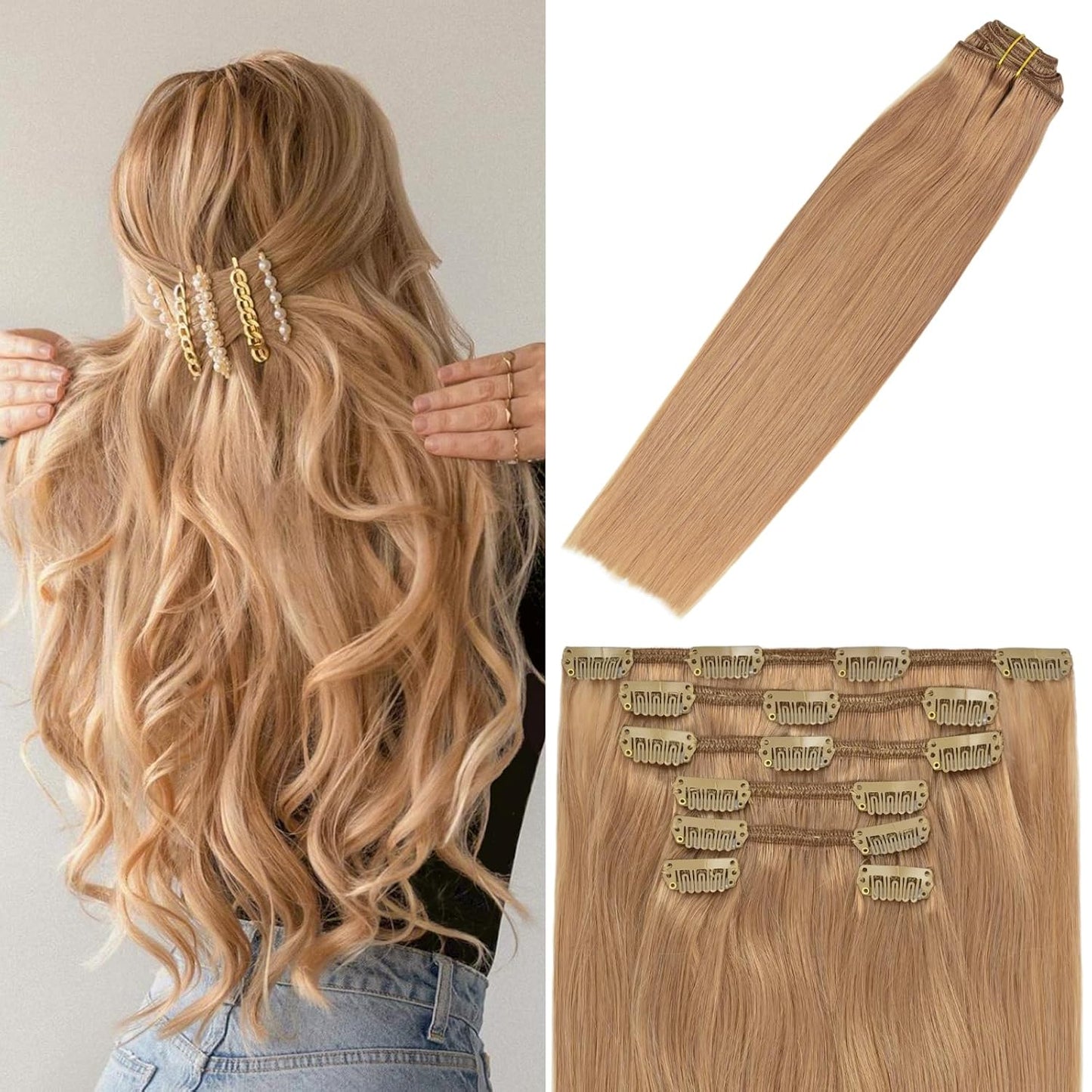 WindTouch Clip in Hair Extensions Human Hair Reddish Blonde 22Inch