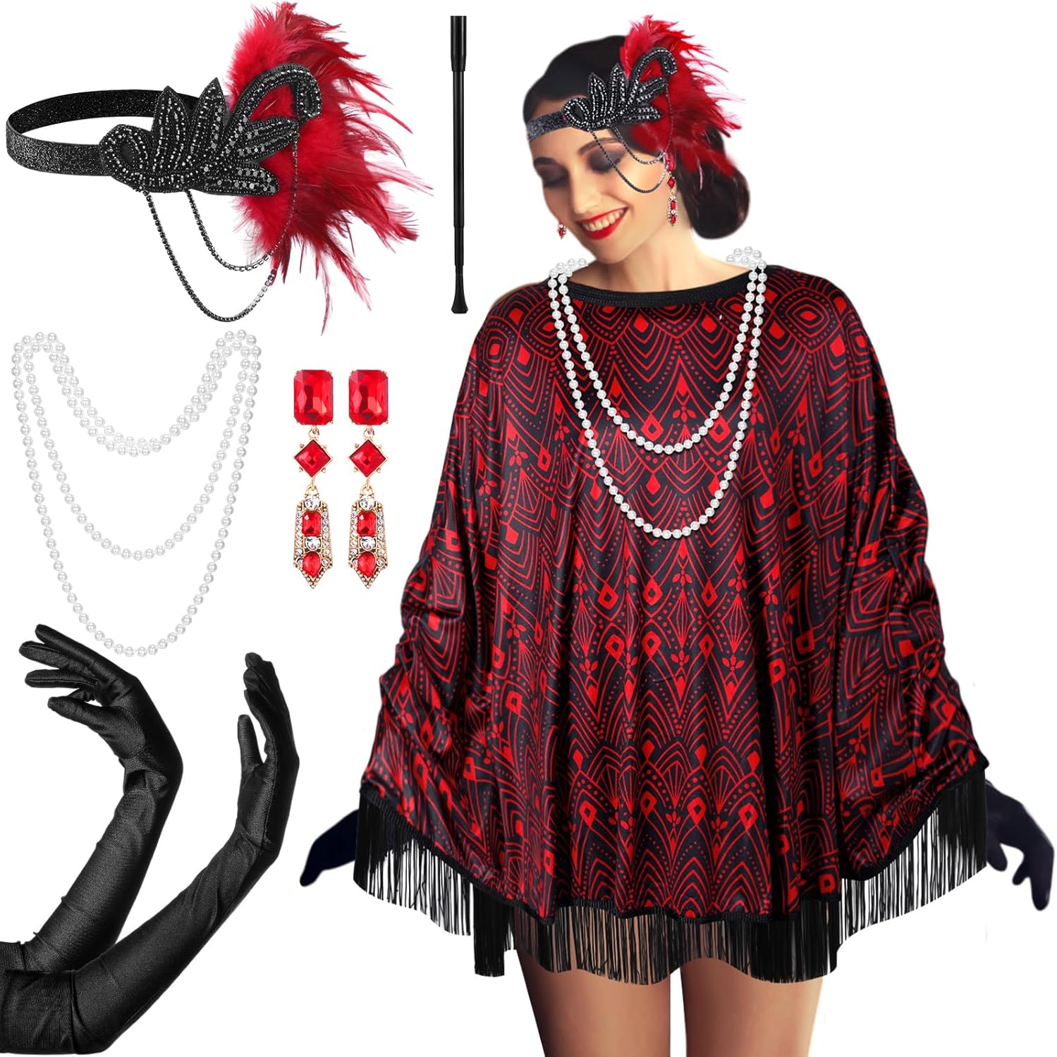 1920s Flapper Costume Accessories Set for Women - 6 Pcs