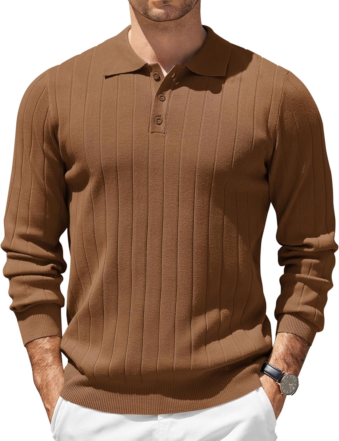 Mens Knit Polo Sweater by COOFANDY - Lightweight Casual Style