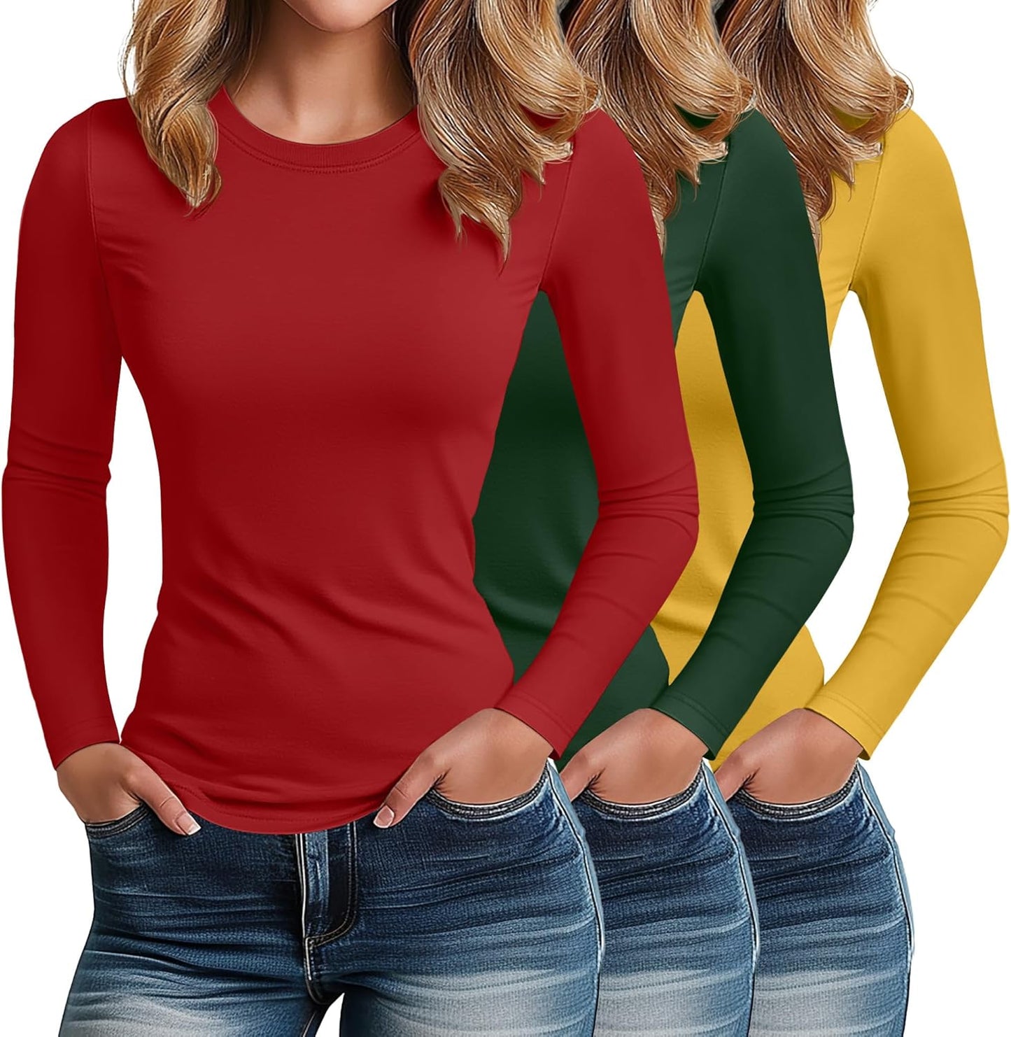 Riyiper 3 Pack Women's Long Sleeve Shirts for Casual Style