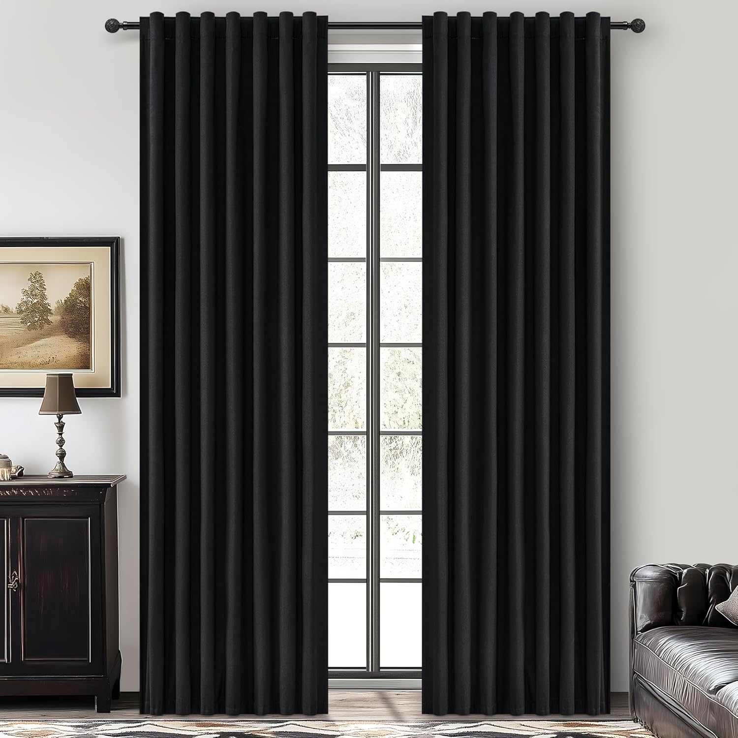 Unique 86 Inch Black Blackout Curtains for Bedroom and Dining Room
