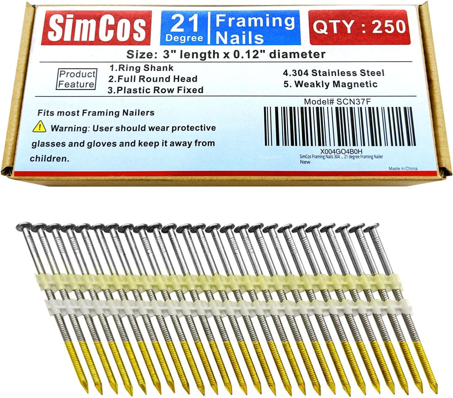 Framing Nails 304 Stainless Steel 21 Degree Ring Shank Nails