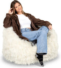 Big Joe Milano Bean Bag Chair Ivory Shag Fur - Cozy Structured Comfort