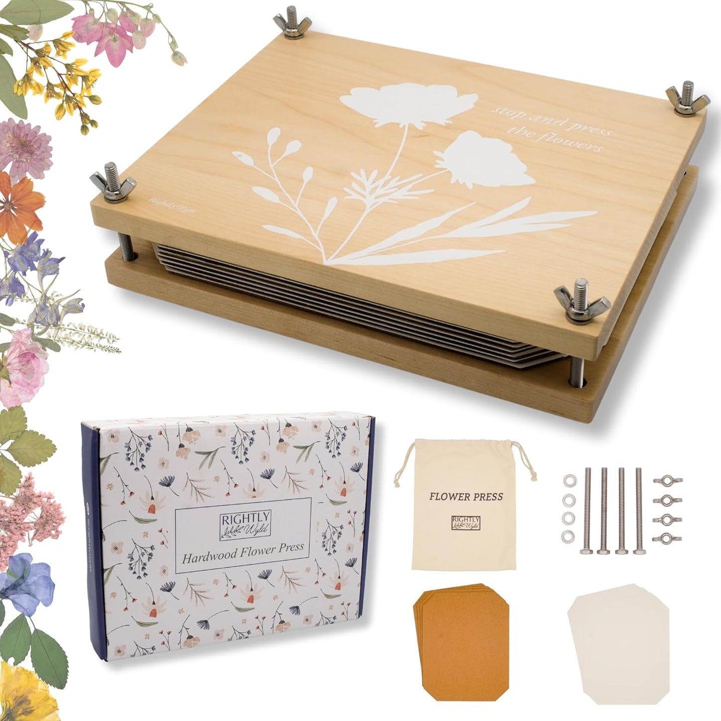 Flower Press Kit for Craft Enthusiasts - Durable Hardwood 8x10in