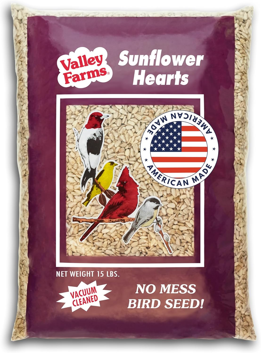 Whole Sunflower Hearts for Birds - Clean Shelled Seeds 15 LB
