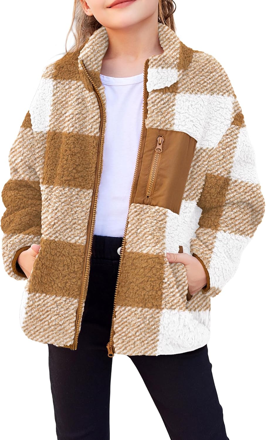 Arshiner Girls Fleece Jacket Sherpa Full Zip Cozy Coat