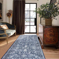 Hallway Runner 2.6x8 Rug Runner Vintage Floral - Washable Navy