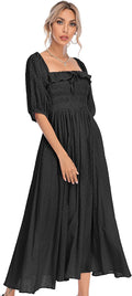 Women Summer Half Sleeve Cotton Ruffled Backless A Line Flowy Dress