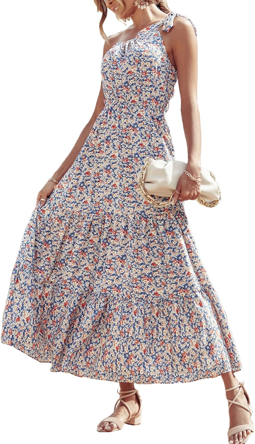 Ditsy Floral One Shoulder Maxi Dress for Summer Weddings