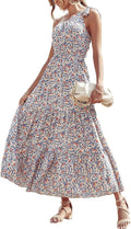PRETTYGARDEN Floral One Shoulder Maxi Dress - Flowy Boho Style