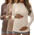 Huukeay 3 Pack Women's Maternity Ribbed Knit Tops - Soft Stretch