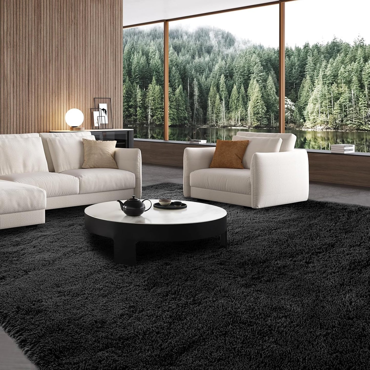 Black Shag Area Rug 10x12: Soft Plush Carpet for Living Room