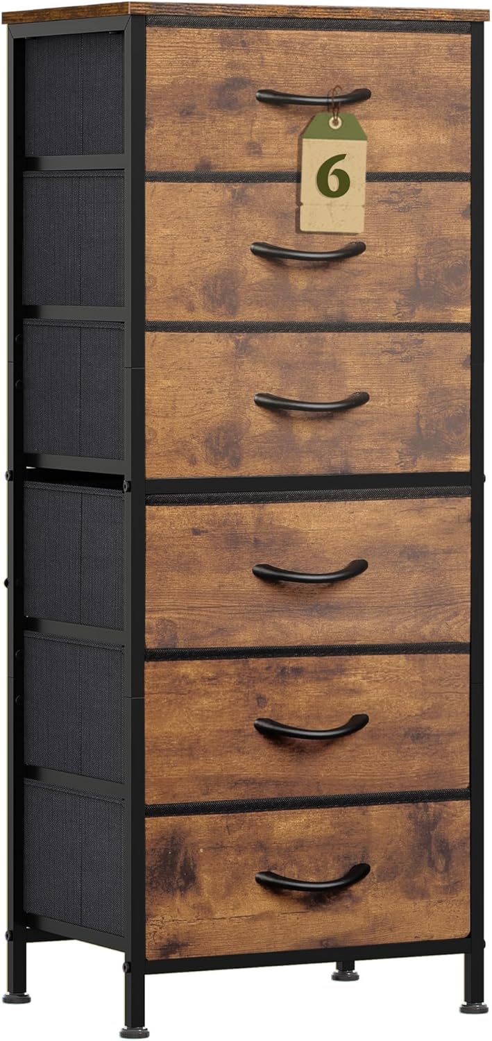 WLIVE Tall Dresser for Bedroom with 6 Drawers and Storage