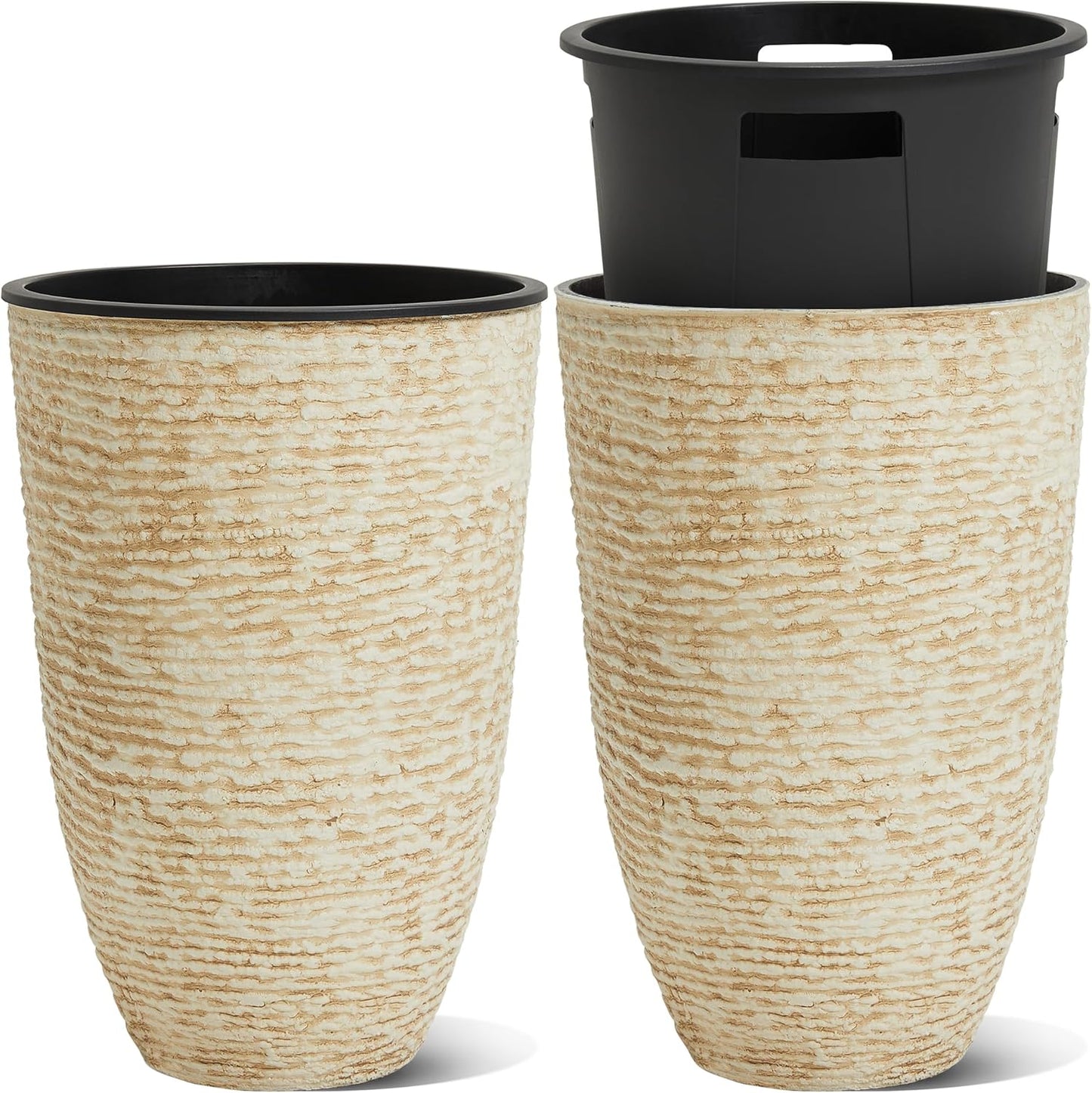 WORTH Garden 21in Beige Tall Planters - Stylish Indoor Outdoor Pots