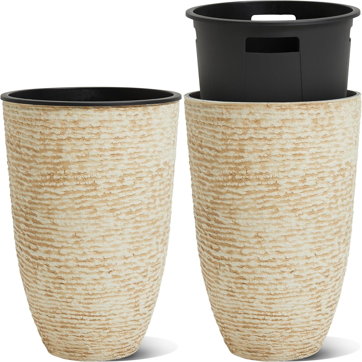 WORTH Garden 21in Beige Tall Planters - Stylish Indoor Outdoor Pots