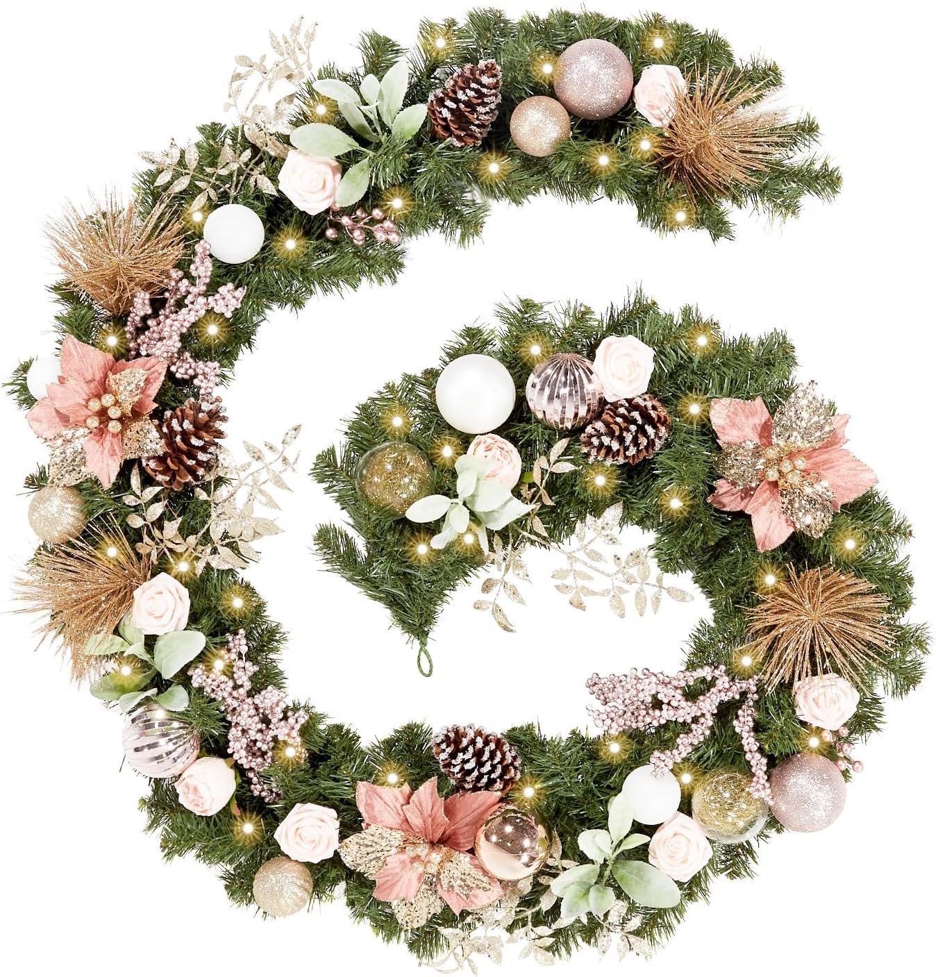 Pre-lit 9 Feet Christmas Garland with Rose Gold LED Lights