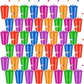 Neon Party Cups with Straws and Lids 48 Pack - Reusable 12 oz Colorful