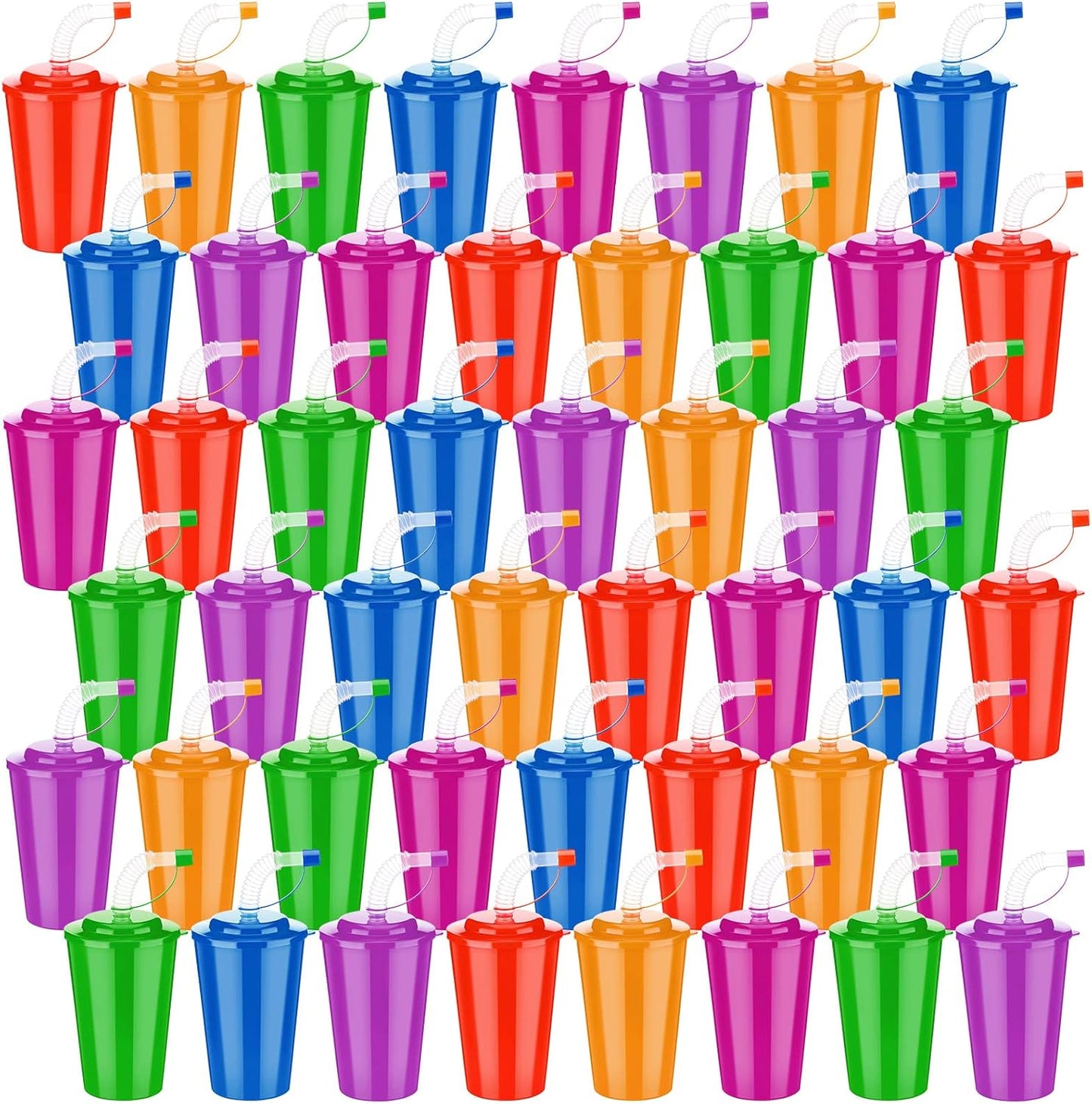 48 Pcs Neon Straws Cups for Colorful Birthday Party Events