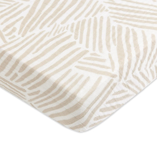 Babyletto Organic Cotton Mini Crib Sheet - Oat Stripe