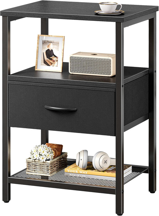 Huuger Night Stand with Fabric Drawer and Mesh Shelf Design