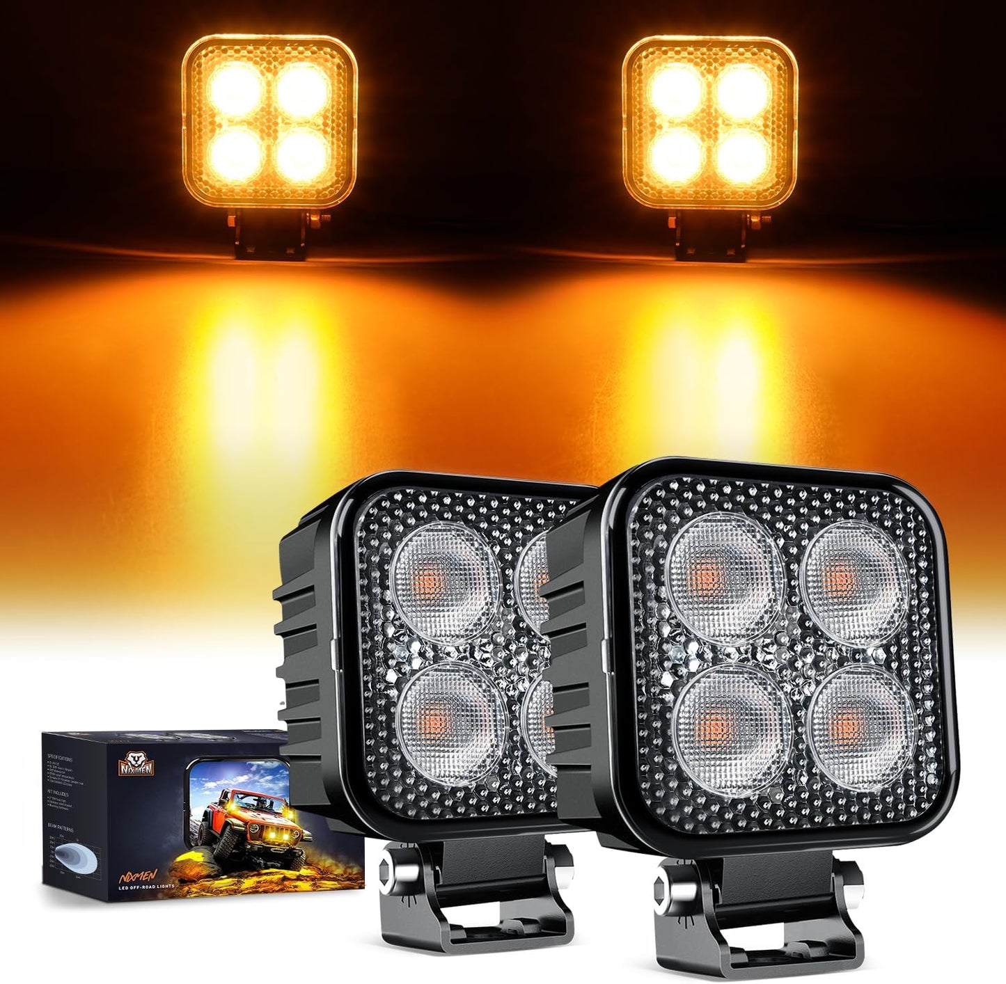 Nilight 2PCS 3 Inch 15W Amber LED Pods for Offroad Lighting