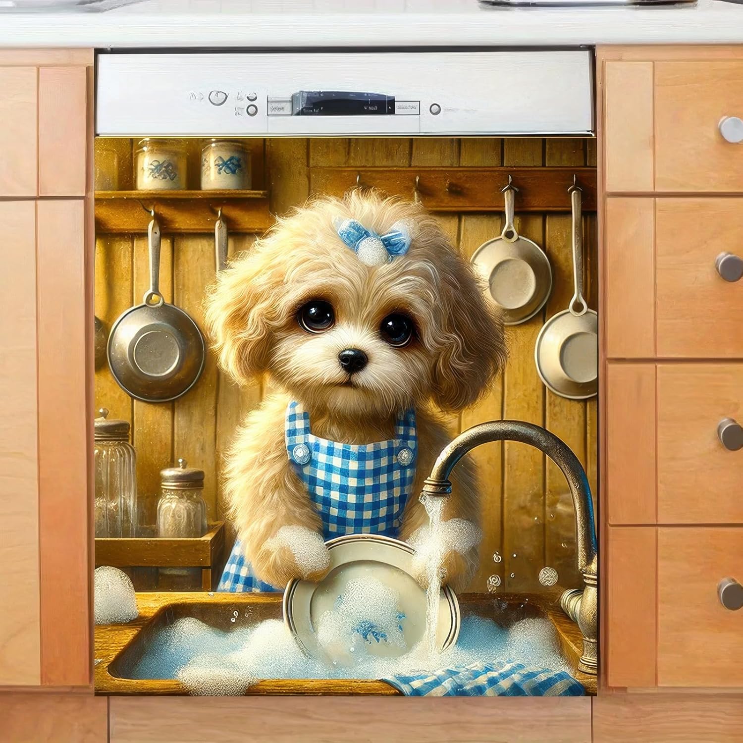 Cute Maltese Dog Dishwasher Magnet Cover for Kitchen Decor