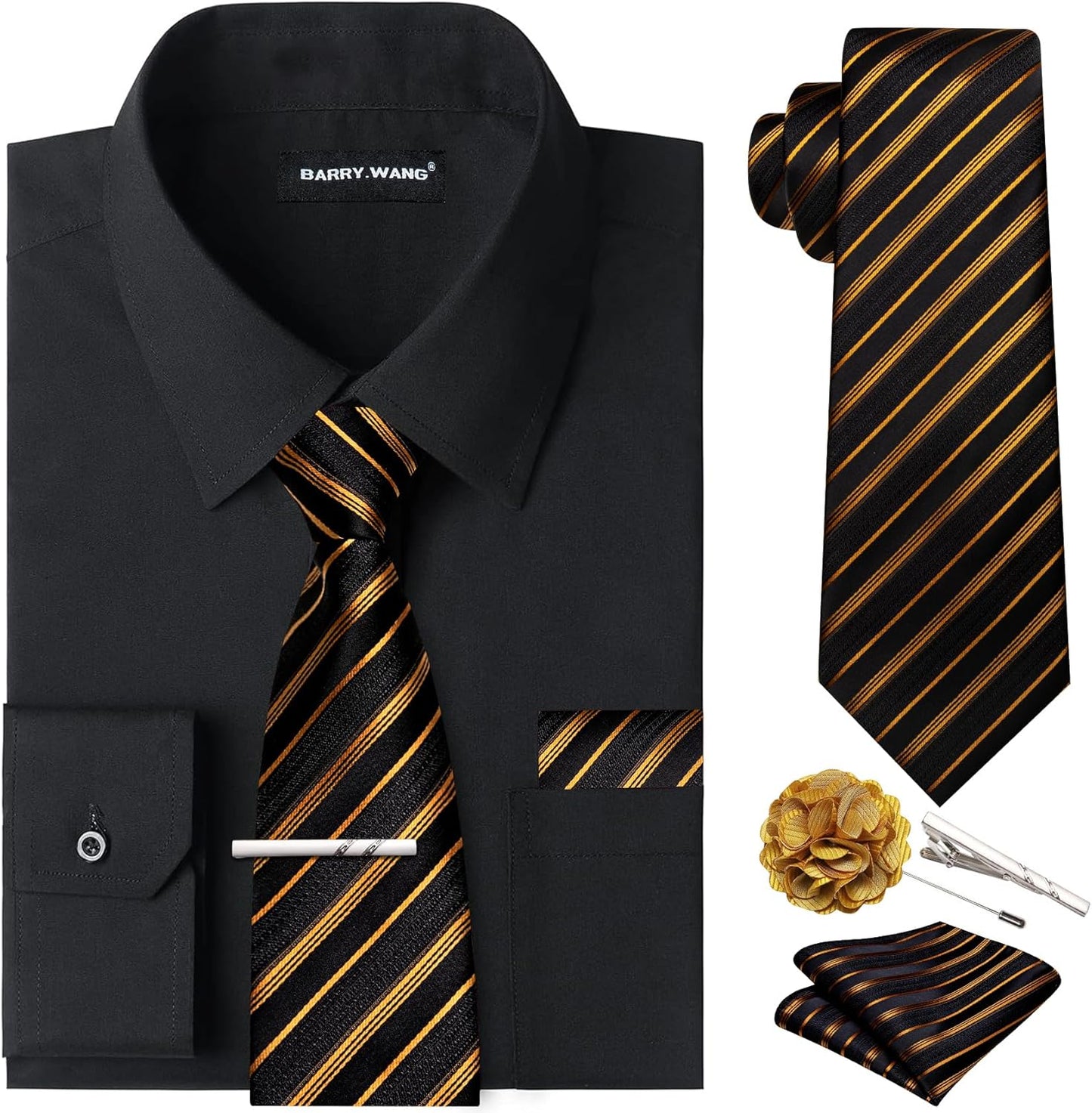 Barry.Wang Solid Colors Mens Dress Shirt and Tie Set for All Occasions