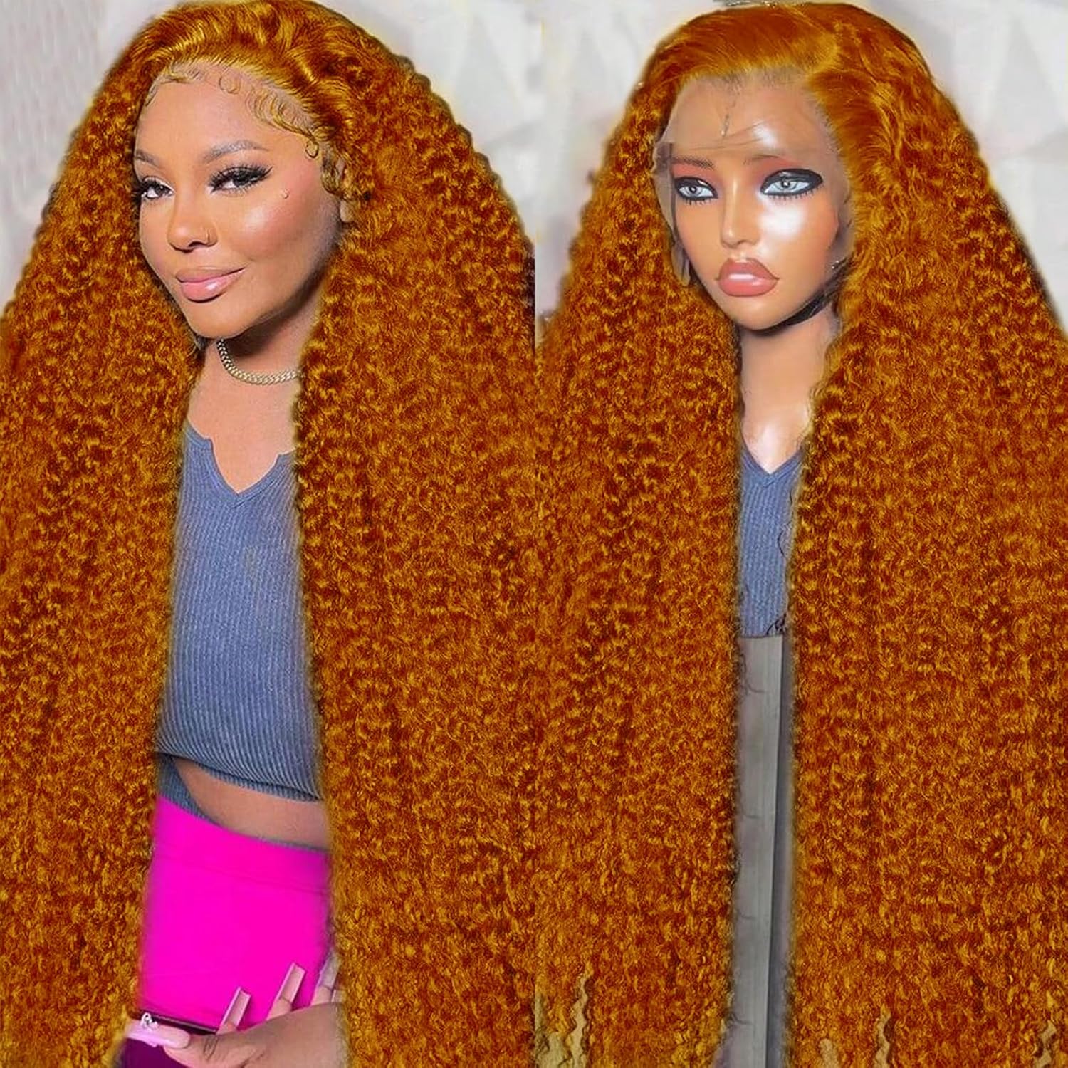 Ginger Wig Human Hair 13x4 Deep Wave Lace Front Wigs 36in
