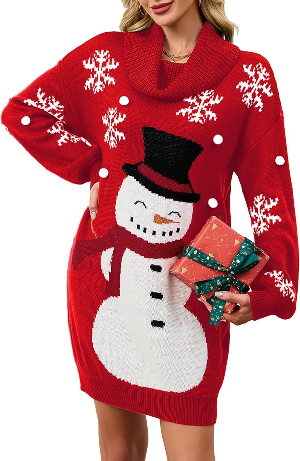 SunnyMelody Womens Christmas Ugly Sweater Dress for Winter Fun