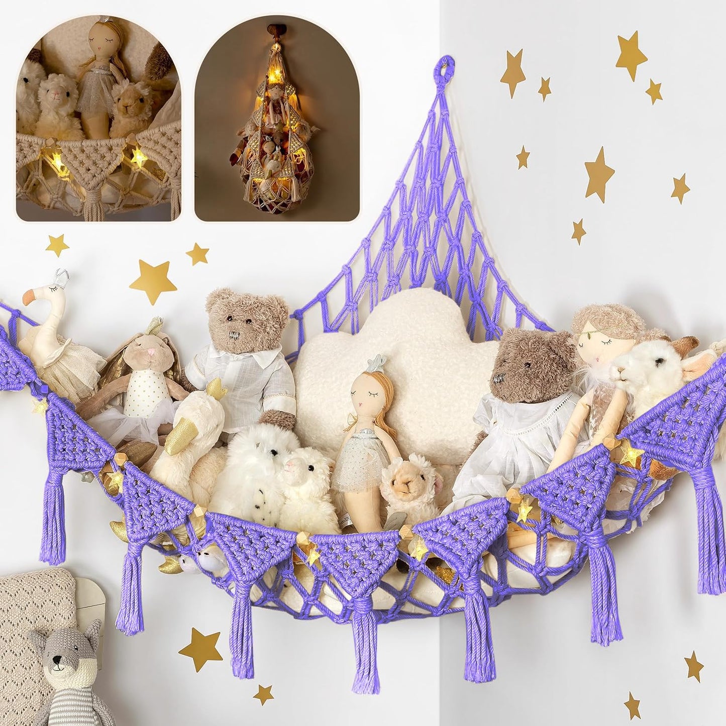 Macrame DreamLights Extra Large Plush Toy Storage Hammock