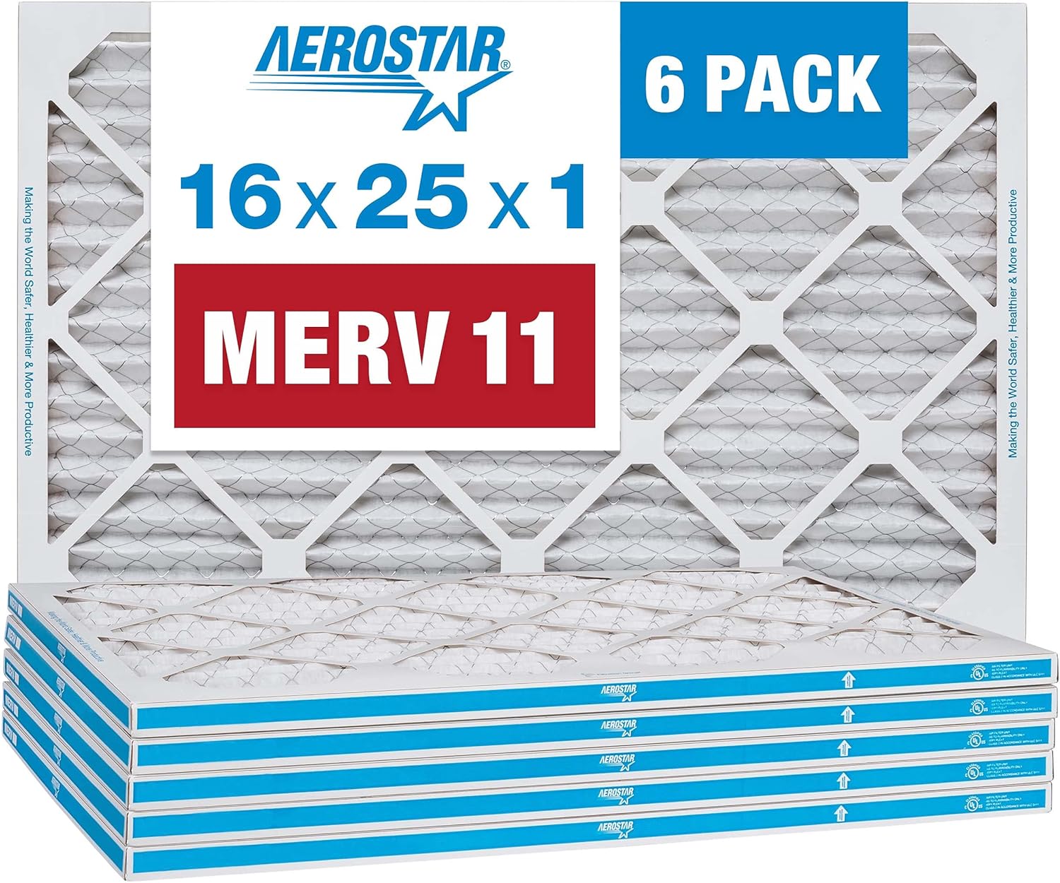 Aerostar MERV 11 16x25x1 Air Filters, 6 Pack - Cleaner Air Guaranteed!
