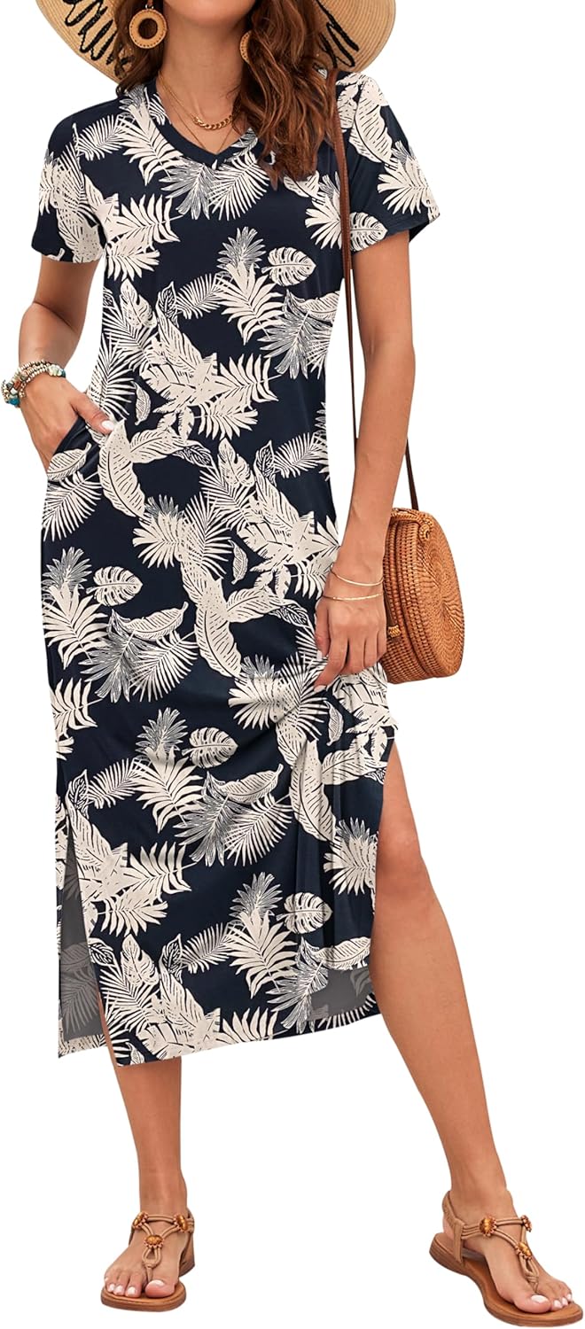MISFAY Women Summer Midi Dresses Casual Loose Short Sleeve Dress