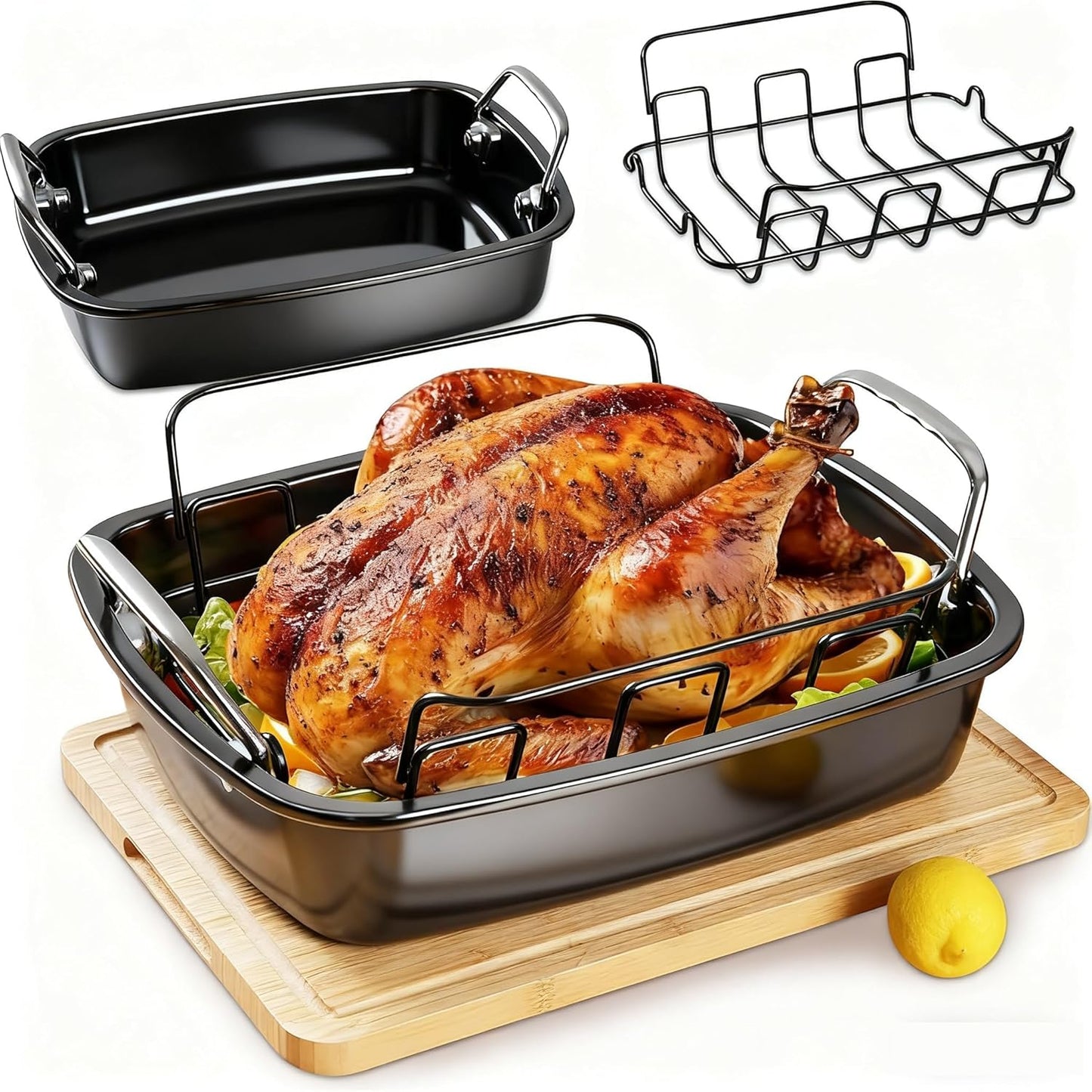 PinAmigos Large Nonstick Roasting Pan with Rack for Turkey