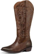 mysoft Womens Wide Calf Cowboy Boots Mid Calf Pointed Toe