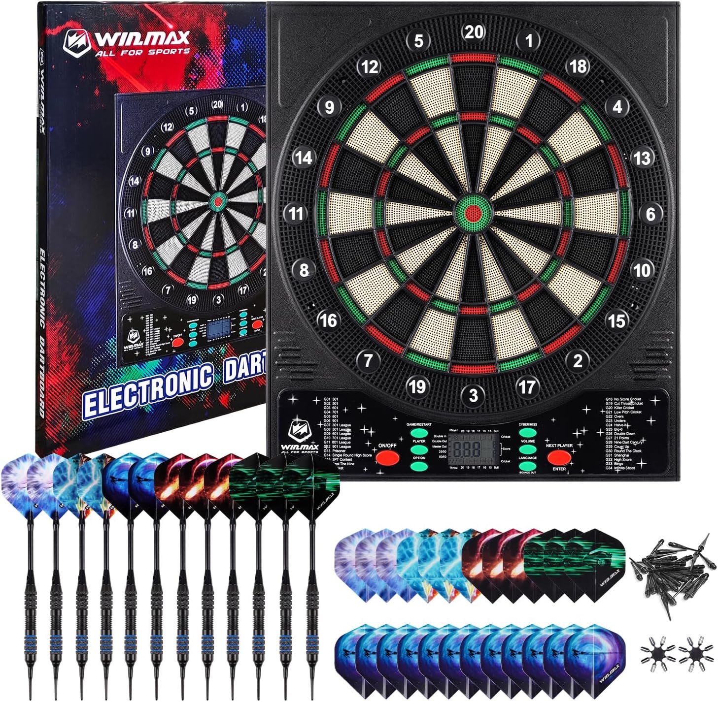 WIN.MAX Electronic Dart Board with LED Display for 8 Players