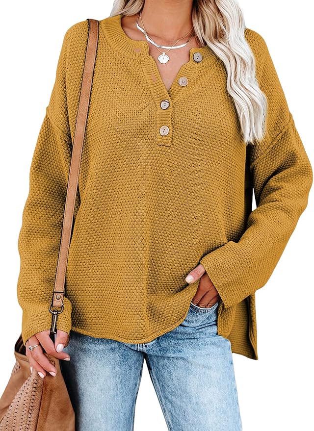 SHEWIN Women's Waffle Knit V Neck Sweater for Casual Style