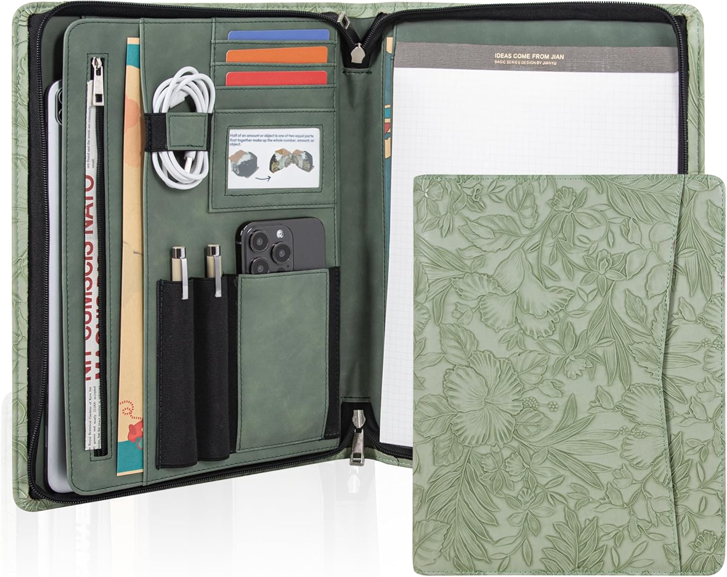 AZXCG Leather Portfolio with Zipper for Professional Use