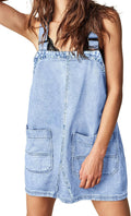 Womens Denim Overall Dress with Adjustable Straps - Casual Summer