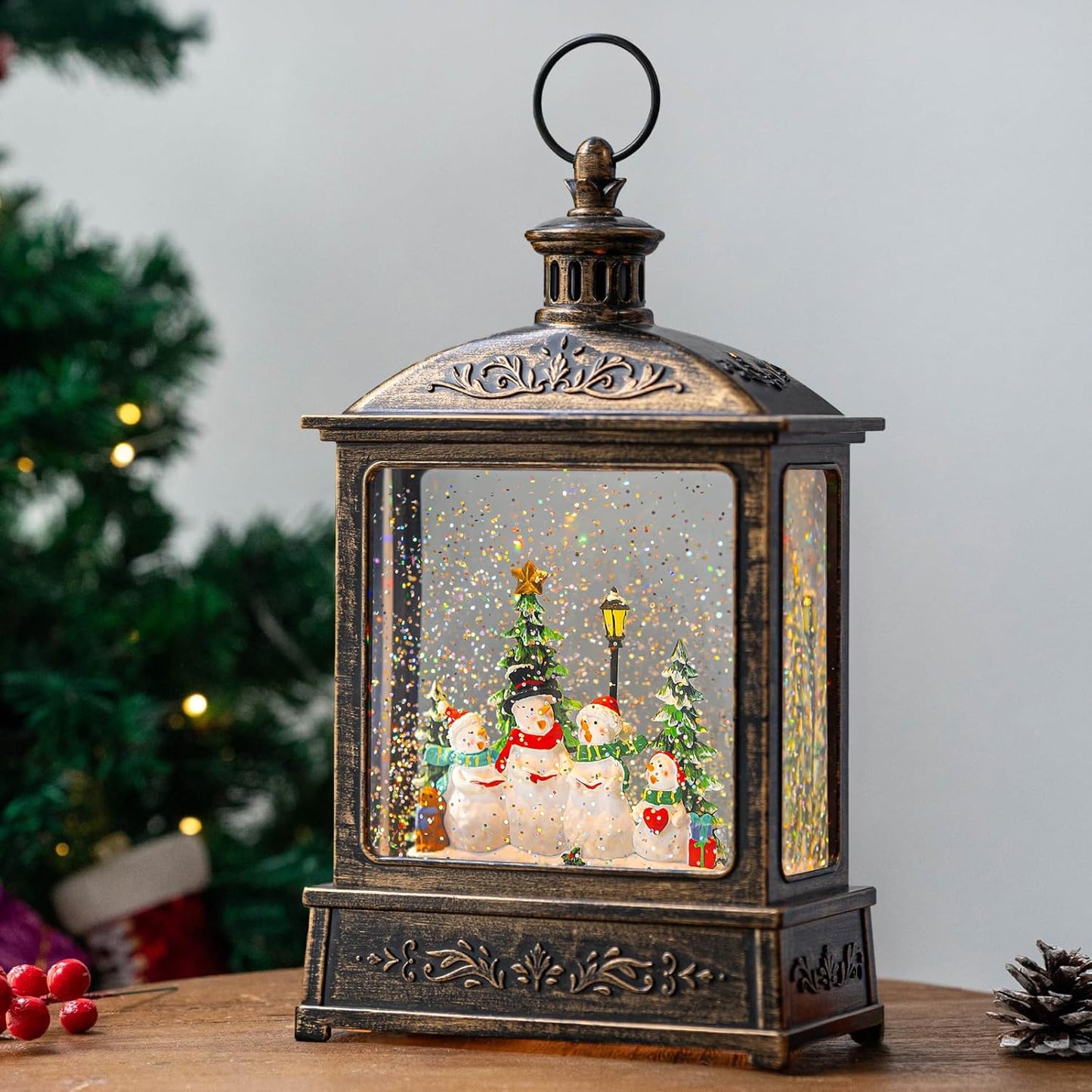 Christmas Snow Globe Lantern with Music & Timer for Festive Decor