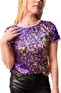 Sparkly Sequin Top Short Sleeve Glitter Concert Party Disco Shirt